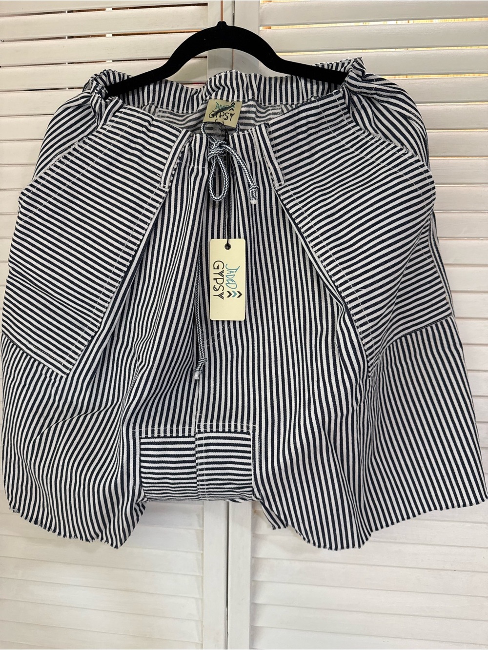 Jaded Gypsy Harem shorts Striped Drawstring Women’s Shorts - Blue & White sz L - Picture 2 of 7
